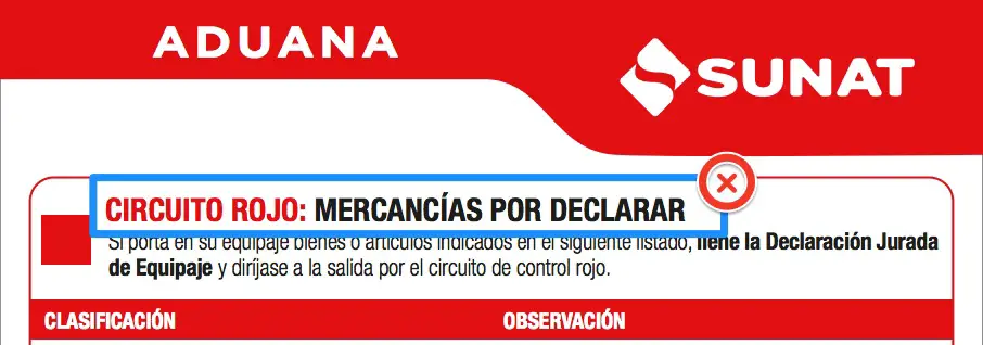 Formulario Aduana Peru Rojo - Mercancia por declarar