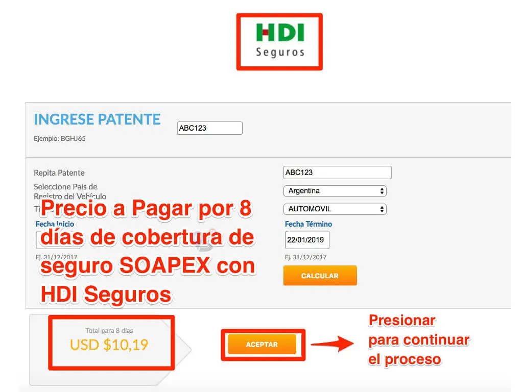 Paso 2 sobre contratacion online de seguro soapex en HDI Seguros